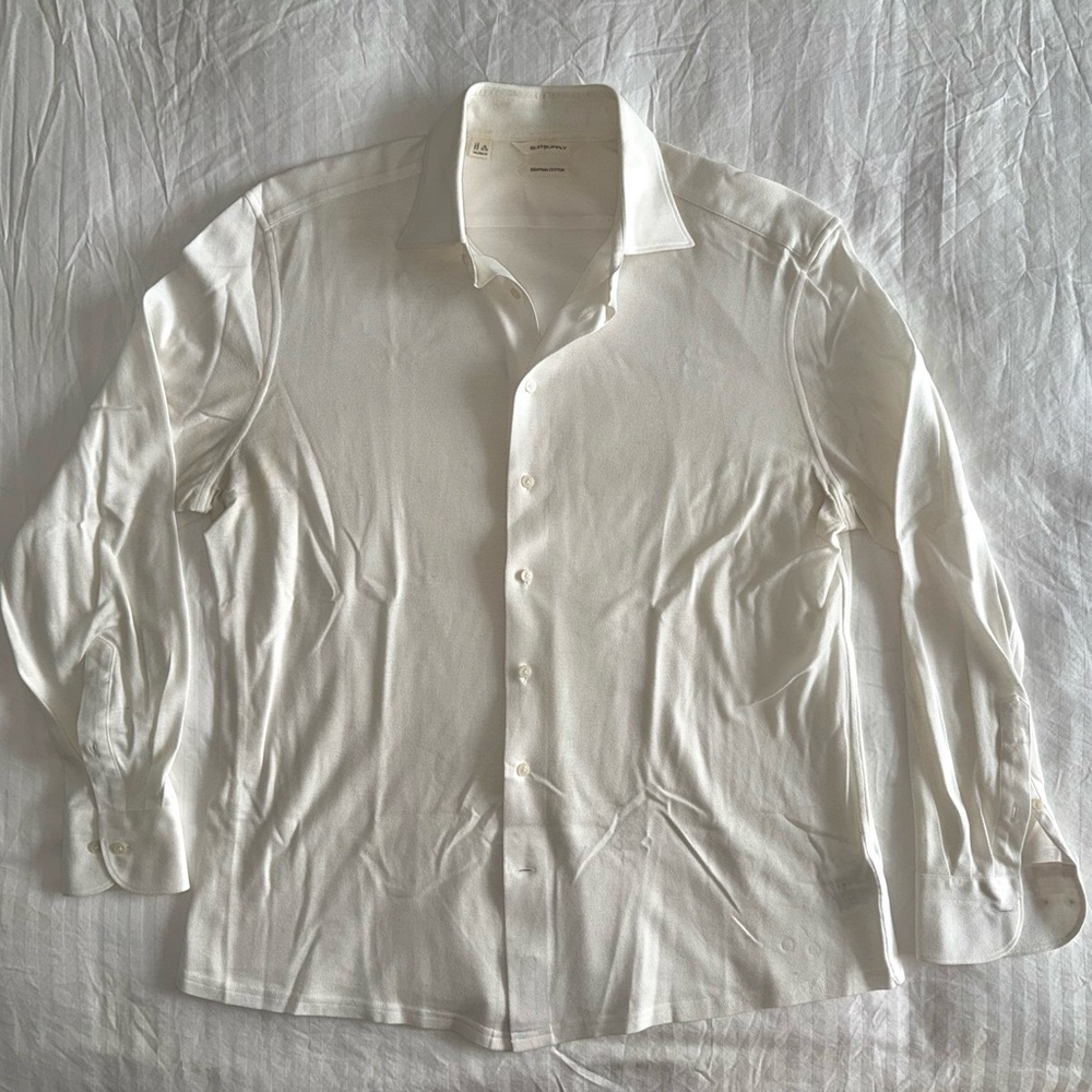 SUITSUPPLY Off-White Stretch Pique Oxford shirt L